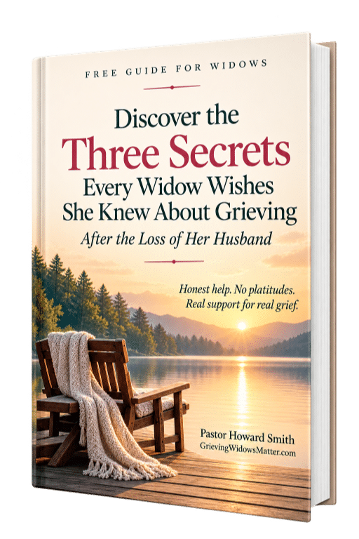 Cover of the free guide Discover the Three Secrets Every Widow Wishes She Knew About Grieving by Pastor Howard Smith